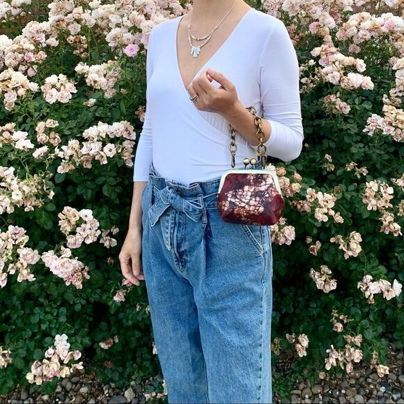 Handmade Genuine Leather Floral Printed, Metal Frame Large Purse/ Wristlet - Picture 5 of 15